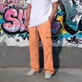 thumbnail image 4 of Men Straight Leg Cargo Pants Drawstring Elastic Waist Multi Pockets Casual Work Trousers Solid Polyester Relaxed Fit Long Pants Multicolor L, 4 of 7