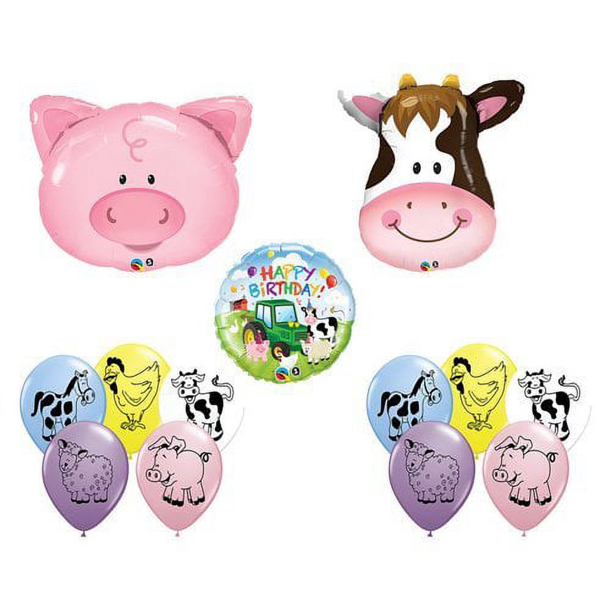 Pig Cow Happy Birthday Barn Farm Animal Tractor Balloon Party Supply Mylar Set