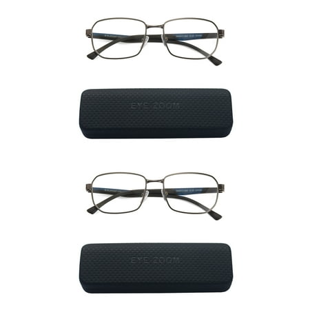 EYE ZOOM 2 Pack Unisex Design Style Blue Light Blocking Reading Glasses, Gunmetal +3.00