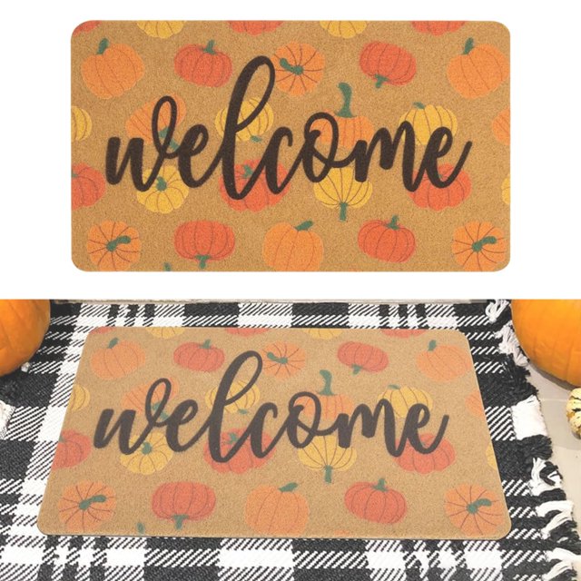 Tapis de Neige Tapis d'Hiver Citrouille Tapis de Bienvenue pour Entrée Extérieure Tapis de Porte en Fibre de Coco avec Support Antidérapant Tapis de Porte de Vacances d'Automne