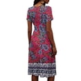 thumbnail image 6 of Minjewel Ladies Floral Casual Fashionable Short Sleeve V-Neck Dress for Spring Summer Women's Daily Casual Wear,Hot Pink,2XL, 6 of 6