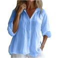 thumbnail image 2 of Qulqfy Women Shirts Blue Cotton Linen Business Casual Long Sleeve Button Down Shirts Collared Tunic Summer Spring Tops for Women XXL, 2 of 7