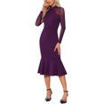 thumbnail image 2 of INSPIRE CHIC Vestido de Mujer Cuerpo Sirena de Manga Larga de Malla Transparente con Cuello Alto XS Púrpura Oscuro, 2 of 6