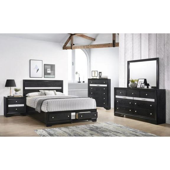Regata Modern Black and Silver 5 Piece Queen Bedroom Set