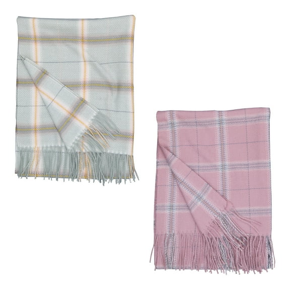 Curve Muse Women Fashion Long Shawl Winter Warm Lattice Large Scarf With Tassel-2 Pack-Pack D