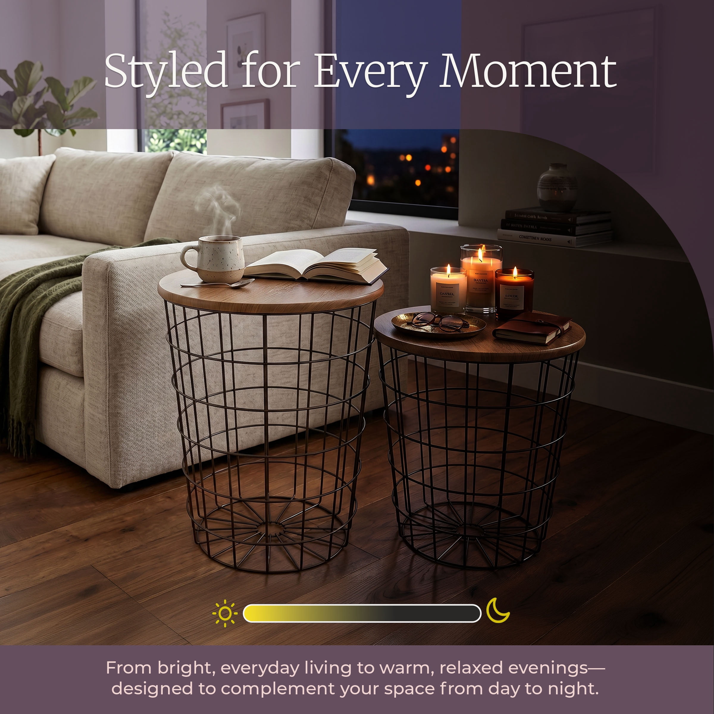 Lavish Home Nesting Basket End Tables Set of 2 for Blanket Storage, Brown
