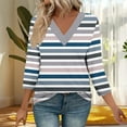 thumbnail image 6 of 3/4 Sleeve T-Shirts for Women Polka Dots Printed Casual V Neck Tee T-shirts Fall Spring Going Out Tops Loose Fit (M, Navy 02), 6 of 8