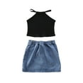 thumbnail image 6 of Toddler Baby Girl Off Shoulder Halter Tops Camisole Crop Top Shirts Denim Mini Skirty Summer Outfit Set, 6 of 6