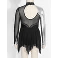 thumbnail image 5 of inlzdz Kids Girls Sparkle Metallic Figure Skating Competiton Dress Mesh Long Sleeve Irregular Hem Black 8, 5 of 7