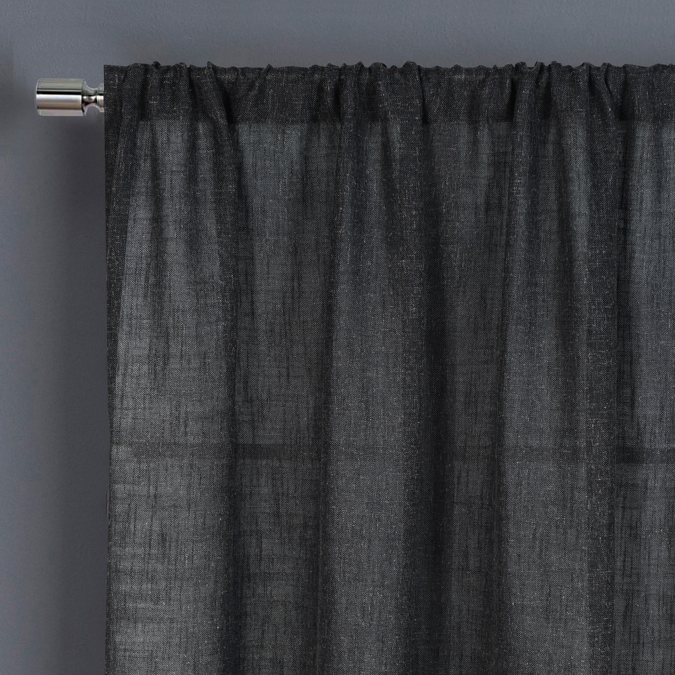 Better Homes & Gardens Light Filtering Linen Blend Rod Pocket Curtain, Single Panel, Rich Black, 50" W x 108" L