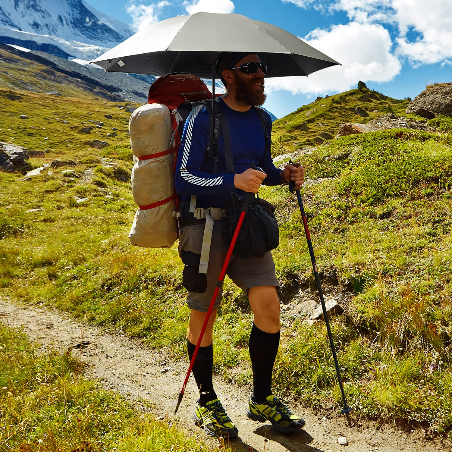 G4Free Liteflex Hiking Umbrella Mini Compact Ultralight Collapsible Reflective Silver Trekking Backpacking Umbrella