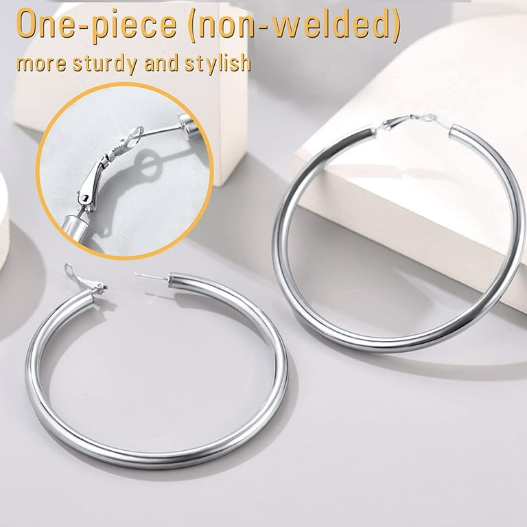 PROSTEEL Chunky Hoop Earring for Women Girls Big Stainless Steel Silver Circle Earrings for Party Jewelry Gift for Mother Wife 80mm