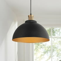Possini Euro Design Araceli Black Gold Metal Pendant Light 16" Wide Modern Dome Shade for Dining Room House Foyer Kitchen Island