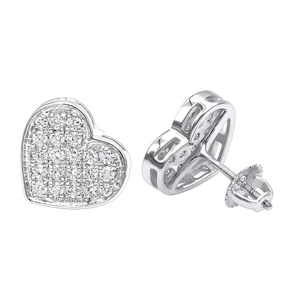 Ladies 14K Gold Heart Shaped Diamond Earrings Studs 0.75ctw (White Gold)
