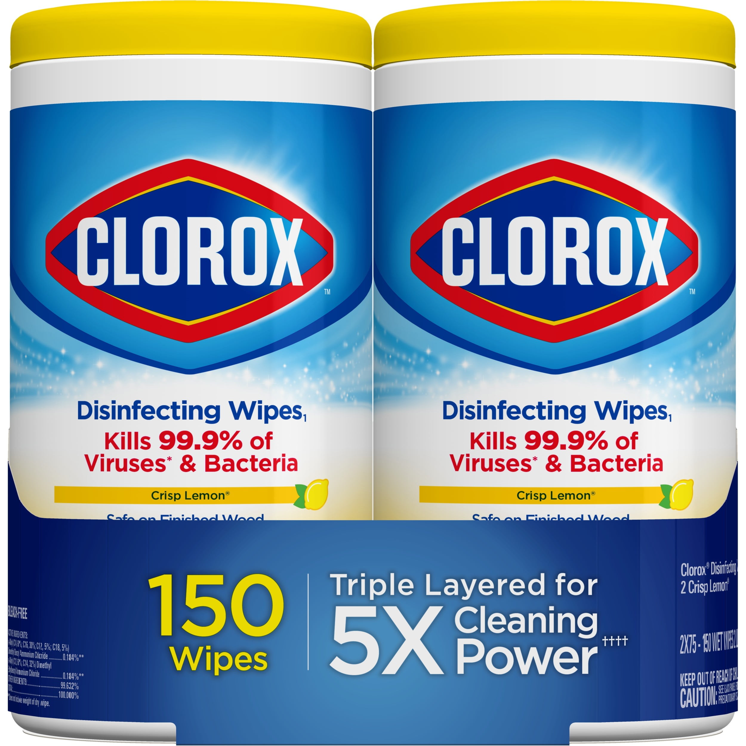 Clorox Disinfecting Wipes 150 Count Value Pack Bleach Free Cleaning Wipes Crisp Lemon 2 Pack 75 Count Each Walmart Com Walmart Com