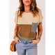 thumbnail image 2 of ABPHQTO Top de mujer con manga casquillo y bolsillo color block marrón, 2 of 5