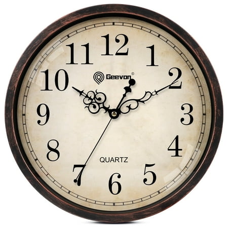 Geevon Vintage Wall Clock, Silent 12 Non Ticking Retro Round Clock Quartz Decorative Battery Operated Wall Clock for Kitchen, Office, Classroom, Bedroom, Living Room Decor