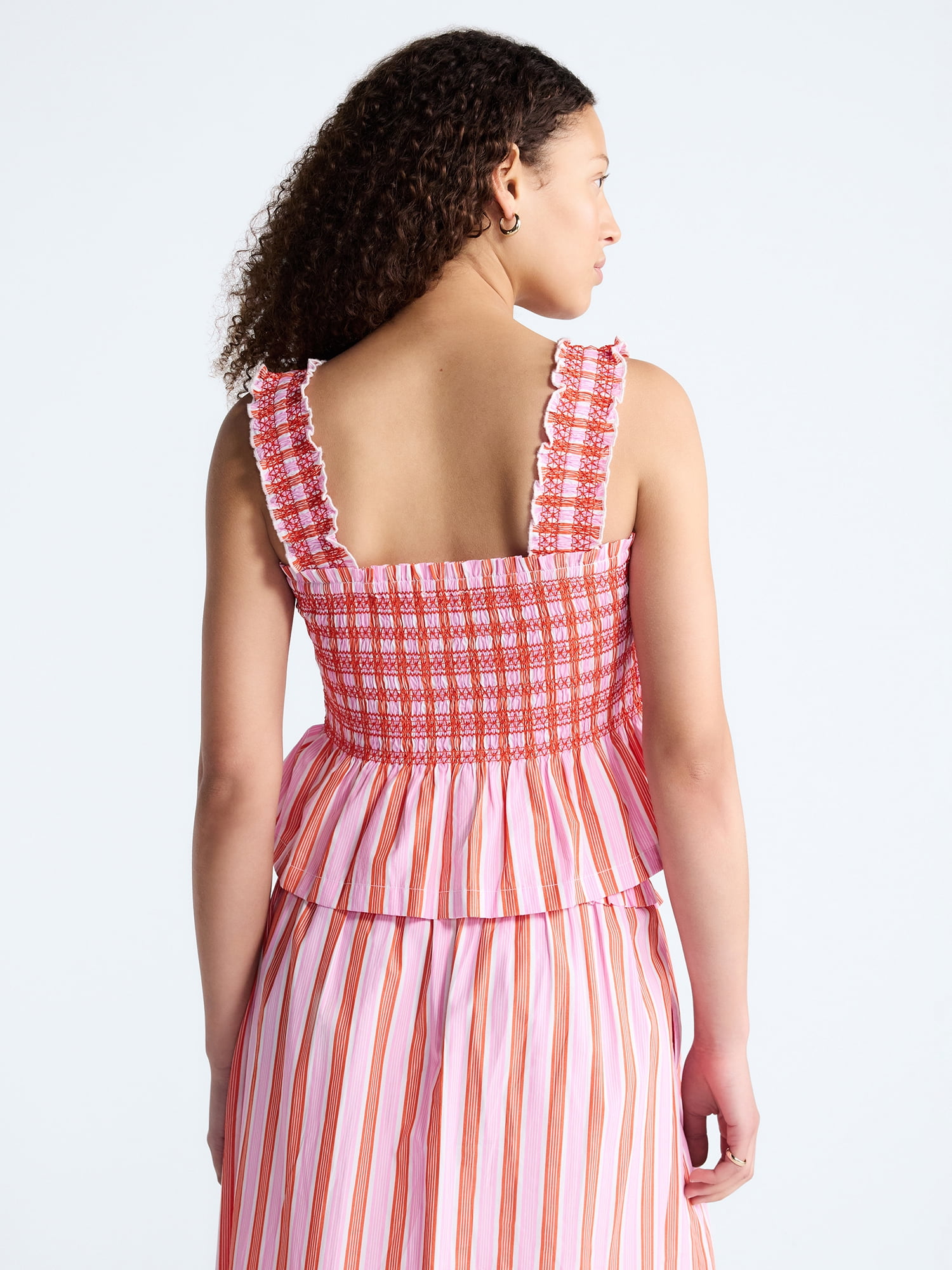 Free Assembly Women's and Women's Plus Smocked Cotton Tank Top with Peplum Hem, Sizes XS-4X