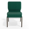 thumbnail image 6 of Emma + Oliver 21"W Church Chair, Hunter Green Pattern Fabric Book Rack/Gold Vein, 6 of 13