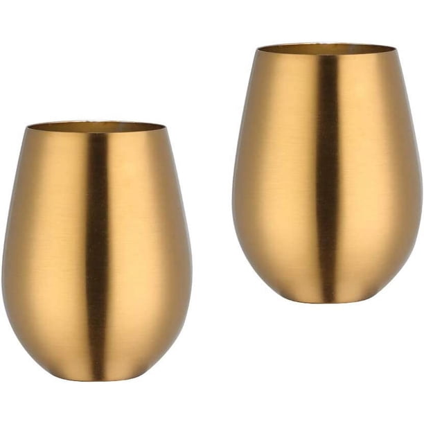 Zhuge Mingcheng - Vaso de vino sin tallo de acero inoxidable de 17 oz,regalo para el día del padre, vaso de vino portátil para exteriores para piscina,juego de 2 vasos de metal para beber (dorado)
