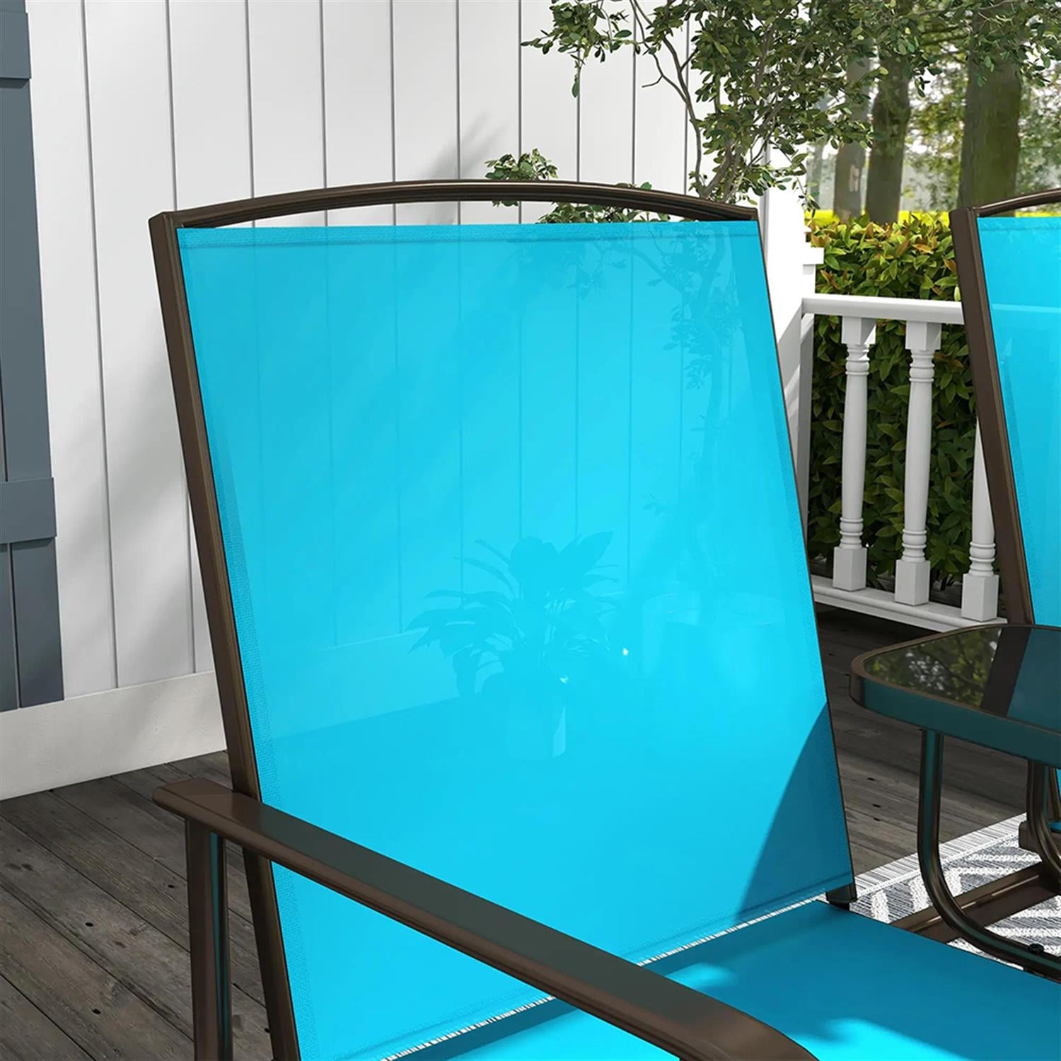 Demi Bonn Outdoor Glider Chairs with Center Table, Metal Frame Patio Loveseat Bench with Breathable Mesh Fabric and Armrests for Backyard Garden Porch, Blue
