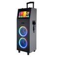 thumbnail image 3 of 4000W Dual 10" Woofers Rechargeable Karaoke Box Machine Bluetooth Speaker 14.1" Touchscreen Tablet with 2 Wireless Microphone Lyrics Display for Android iOS LED Light, 3 of 10