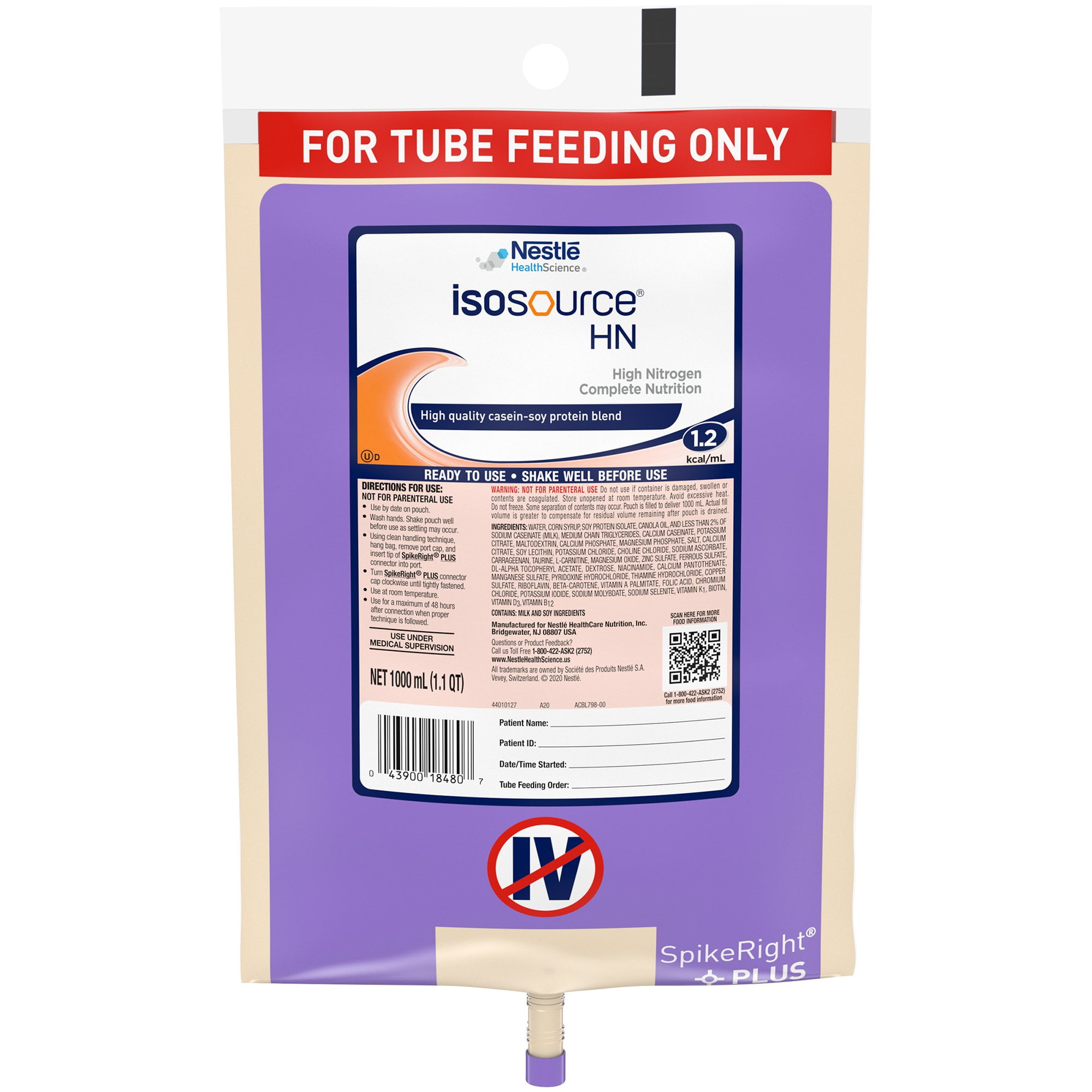 Nestle Isosource HN Tube Feeding Formula Unflavored 1000 mL Ready to