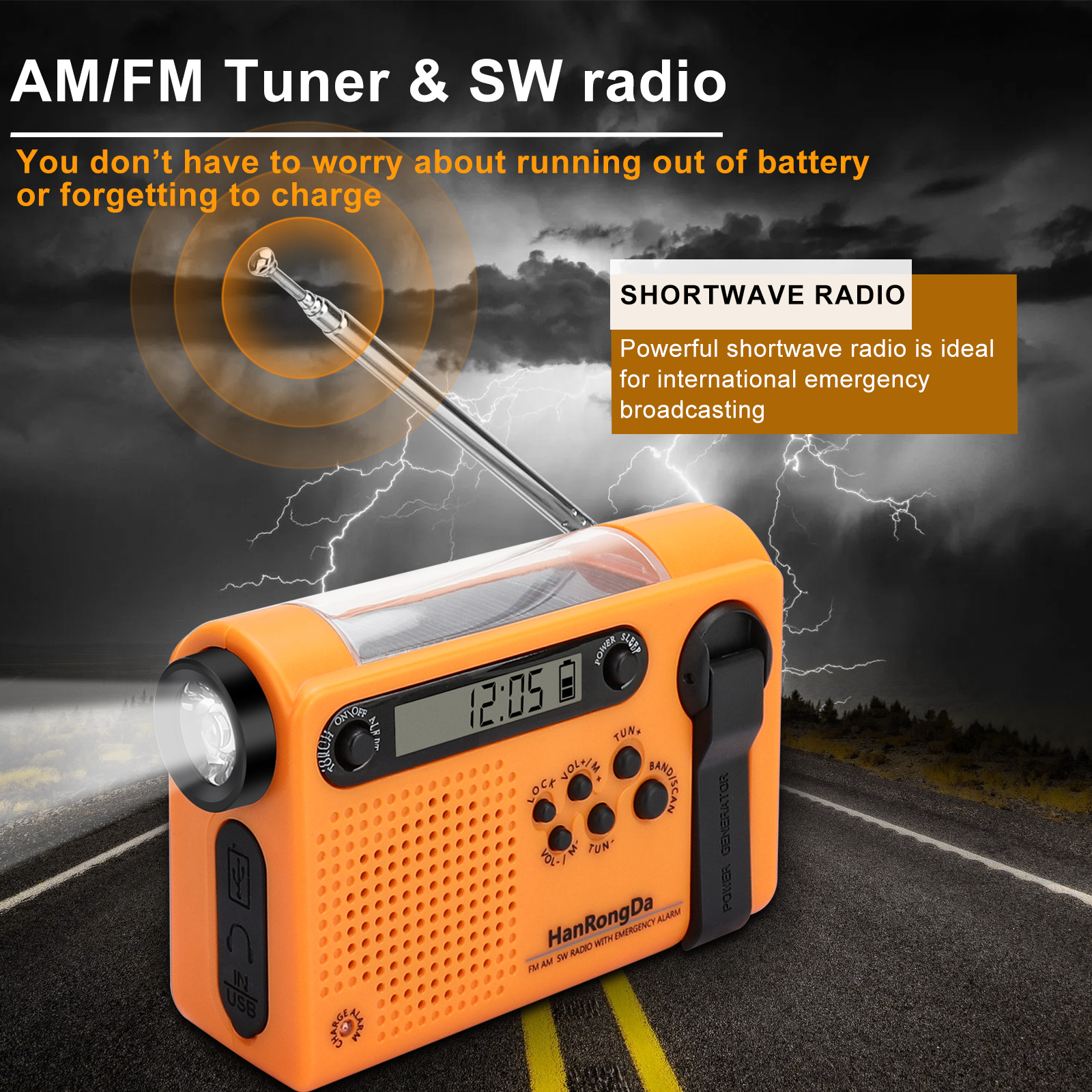 NOAA Weather Radio, Emergency Solar Hand Crank Radio with 2000mAh Power Bank, FM/AM Transistor Radio with SOS Alarm, LED Flashlight, LCD Display, Cell Phone Charger for Camping Hiking Traveling