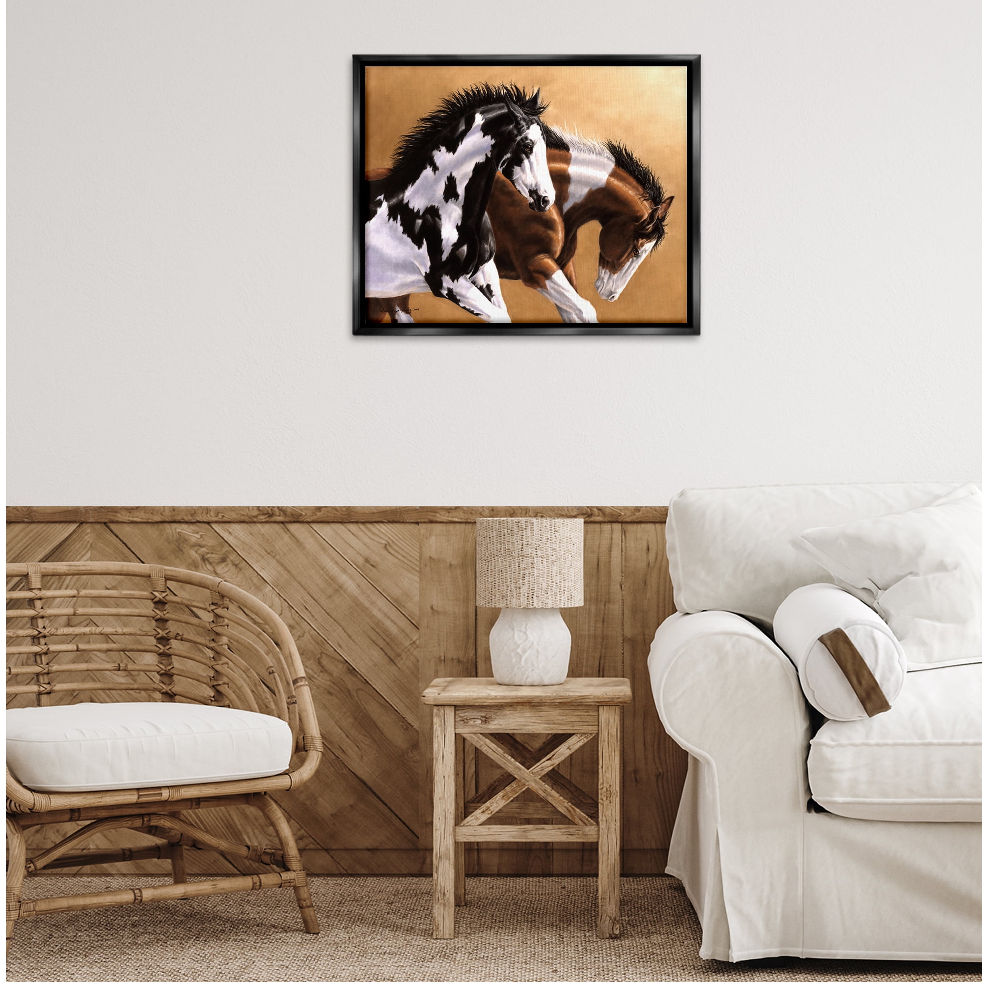 Stupell Industries Wild & Free Mares Animals & Insects Painting Black Floater Framed Canvas Art Print Wall Art, 31 x 25