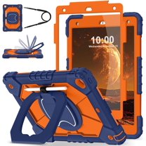 Case for iPad 9th/8th/7th Generation 10.2 Inch iPad 9th Generation Case with Screen Protector Rotating Stand Pencil Holder Heavy Duty Shockproof Cover for 9th Gen iPad Case Kids,Navy Orange