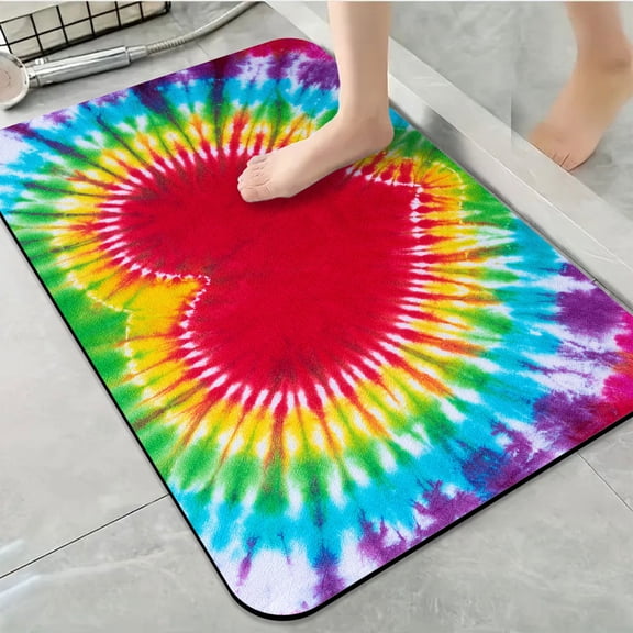 1pc Tie Dye Heart in Rainbow Colors Bathroom Rug Bathroom Decor and Accessories- Durable,Anti Slip,And Quick Drying,Suitable For Indoor/outdoor Use - Perfect For Bathrooms,Bedrooms,Kitchens