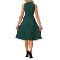 thumbnail image 3 of Vestido plisado INSPIRE CHIC sin mangas con escote en V y cinturón en la cintura, vestido midi A-line XS verde oscuro, 3 of 5