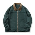 thumbnail image 2 of Men Corduroy Jacket - Lapel Collar Long Sleeve Patchwork Color Casual Jacket Coat with Pockets Zipper Placket, 2 of 7
