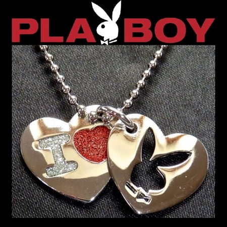 Playboy Necklace I Love Bunny Pendant Heart Charm Silver Platinum Plated Enamel y2k