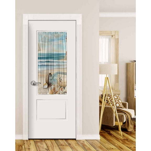 Coastal Nautical Blackout Curtains French Door Curtains for Door Window, Summer Ocean Beach Wave Compass Privacy Drapery for Patio/Sidelight Doors, 1 Panel with Tieback, 25 x 40 Inches
