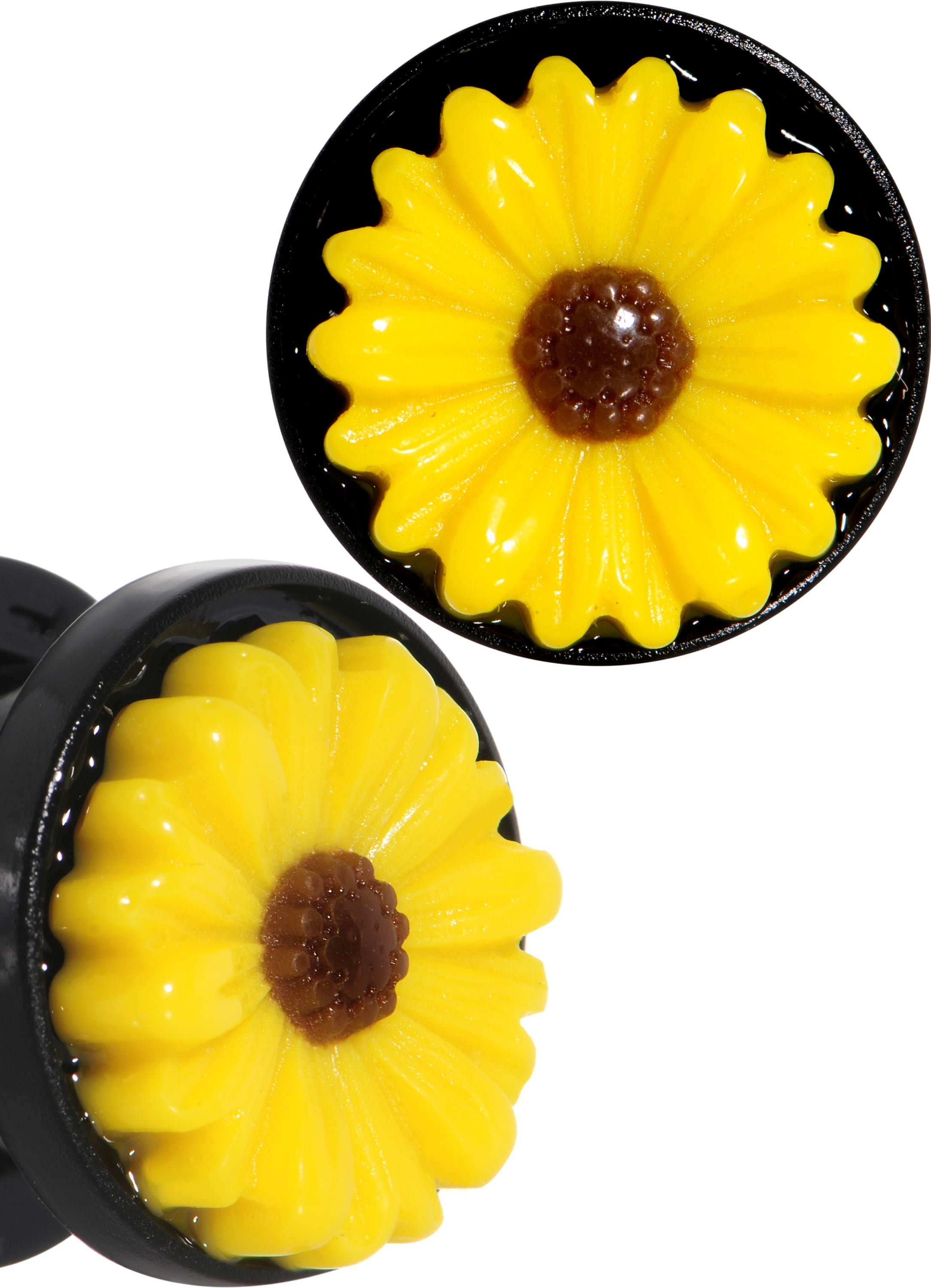 Body Candy Black Acrylic Simply Sunny Sunflower Screw Fit Plug Set