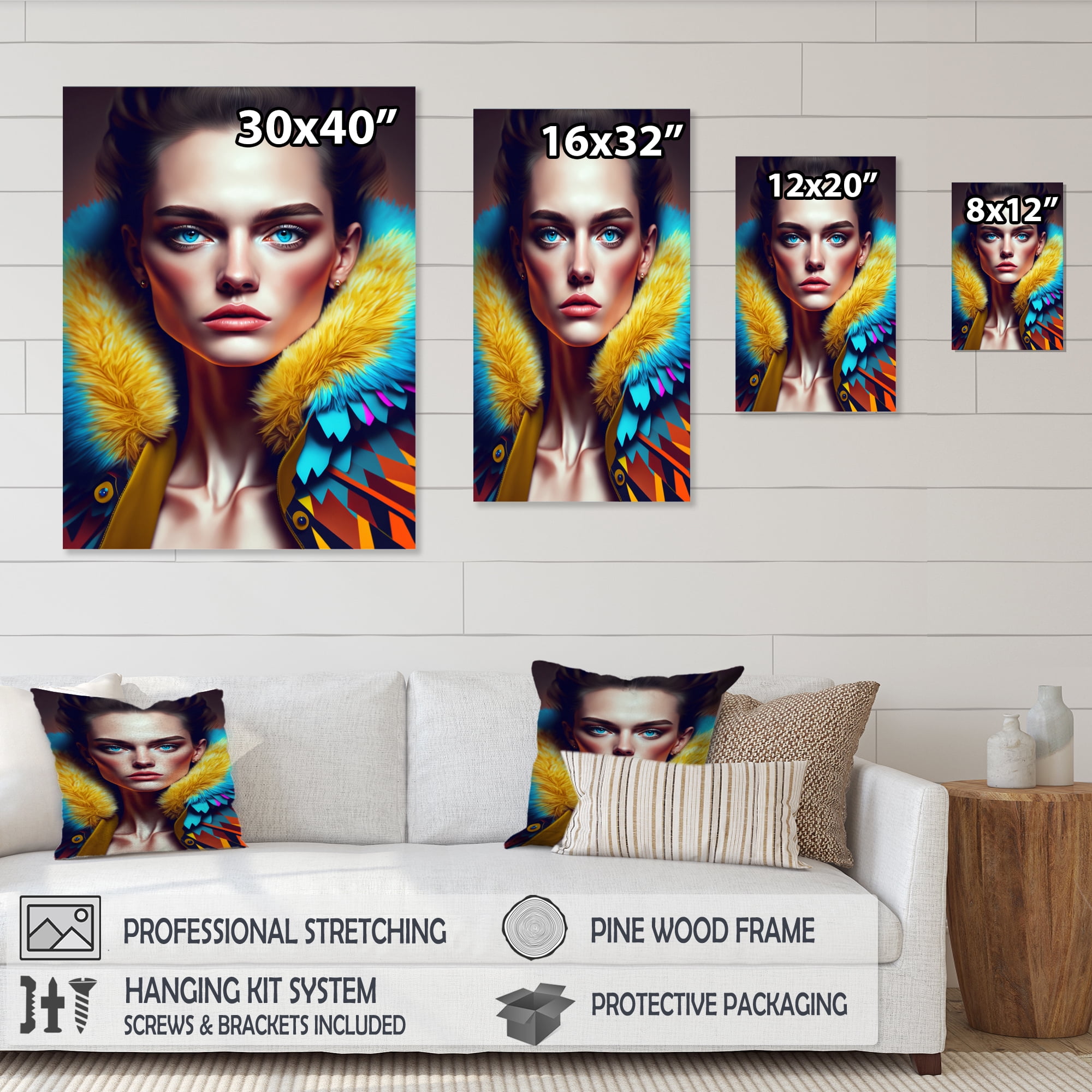 Designart Colorful Sensual Woman In Fur Coat V Canvas Wall Art