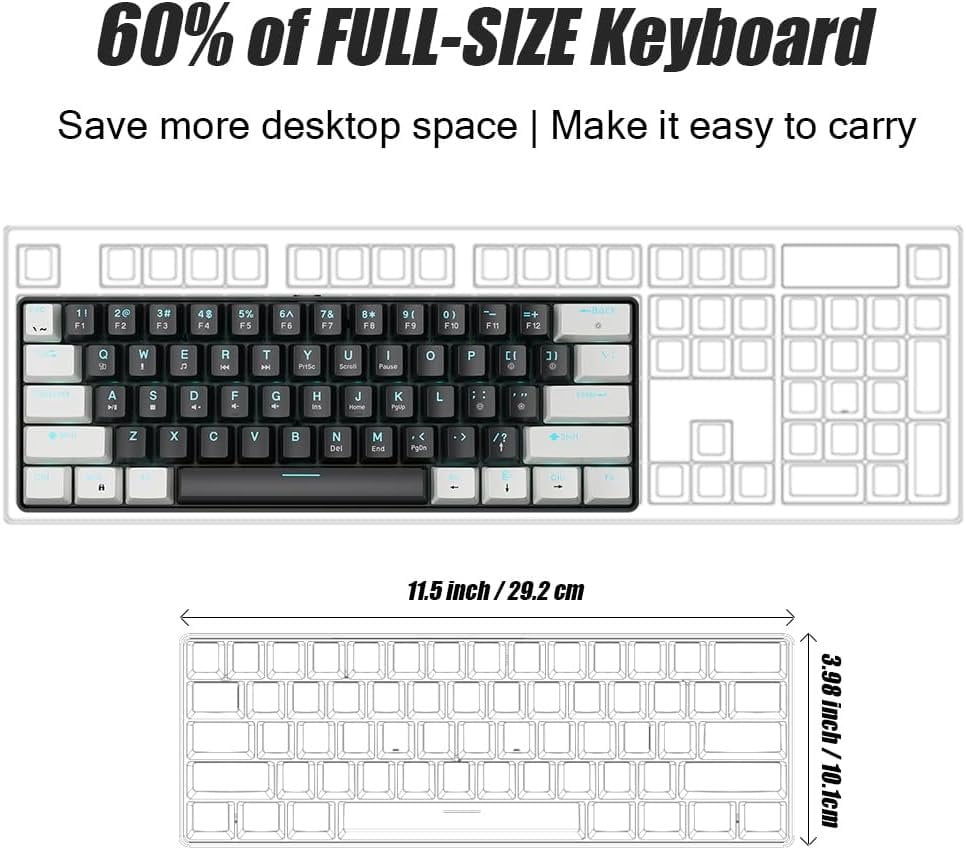 60% Mechanical Gaming Keyboard Brown Wired Compact Keyboard Anti-Ghosting No-Conflict 61 Swappable keycaps Design for Windows/