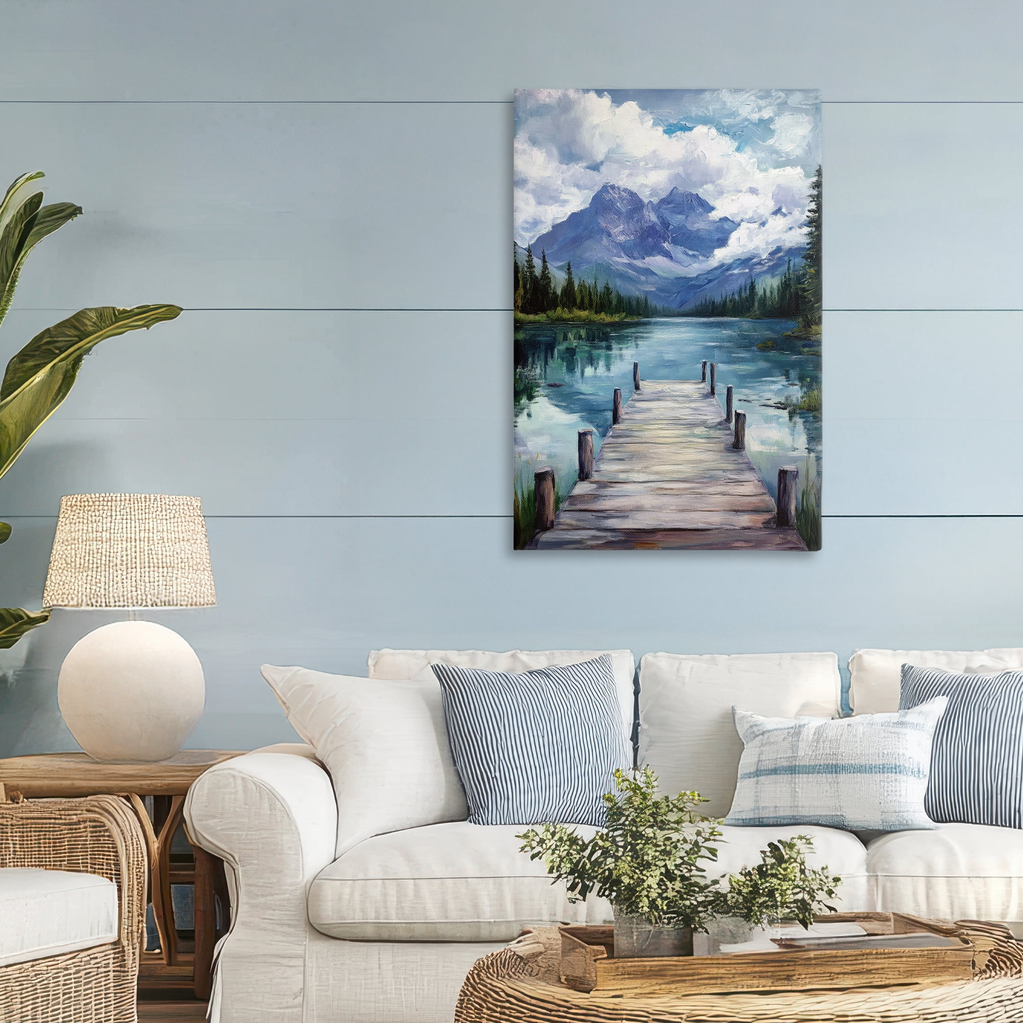 Stupell Industries Weathered Dock on Mountain Lake Canvas Wall Art, design by Petal Prints Design