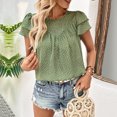 thumbnail image 2 of Blusa verde de manga corta con cuello redondo para un look casual y elegante de verano, talla M Blusa con estampado de lunares y volantes, 2 of 6