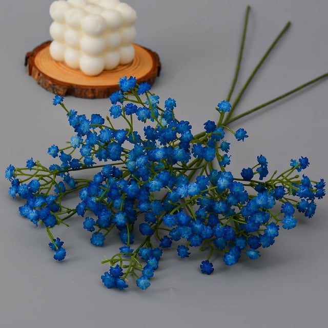 Nvzi 15 piezas de flores artificiales de aliento de bebé, ramo de flores artificiales de gypsophila de tacto real para arreglos florales de boda, decoración del hogar para fiestas (azul oscuro)