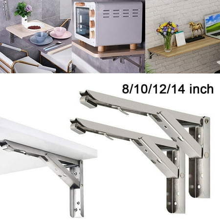 2pcs Folding Bracket for Shelf Table Desk Wall Mounted Support Collapsible Long Release Arm Stainless Steel