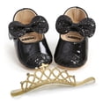 thumbnail image 3 of Baozhu Baywell Baby Girl Shoes + Hair Band Infant Toddler Fashion PU Sequins Bowknot Non-slip Princess First Walker Baptism Shoes, 3 of 5