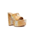 thumbnail image 3 of SCHUTZ Womens Yellow Animal Print Snake 2" Platform Padded Cali Square Toe Block Heel Slip On Leather Heeled Sandal 8, 3 of 3