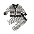 thumbnail image 1 of Gibobby Conjunto de ropa de bebé Bebés recién nacidos niñas primavera otoño Plaid pantalones de manga larga abrigo chaqueta Tops ropa de disfraz(Negro,0-6 Meses), 1 of 5
