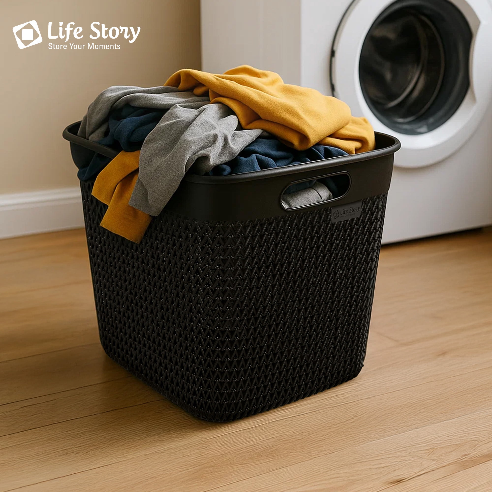 Life Story 26 Quart Decorative Storage Basket, Extra Large Plastic Home Organizer, Black