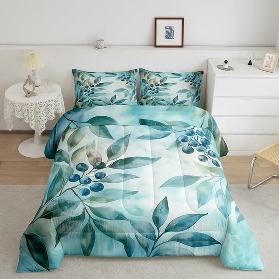 Erosebridal Leaf Plant Bedding Queen Comforter Set, Watercolor Down Comforter, Teens Adult Comforters & Duvets, Breathable Room Decor, 3 Pieces