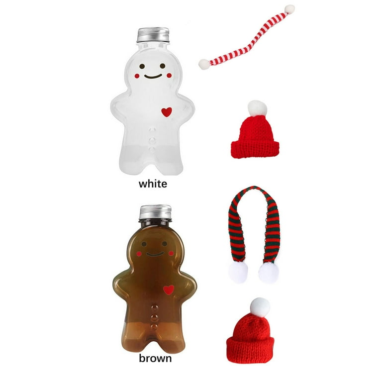 Eyomii 500ML Gingerbread Man Bottle Bear Shape Plastic Drink  Cup,Transparent Milk Juice Bottles ,Christmas Decorations Scarf, Hat