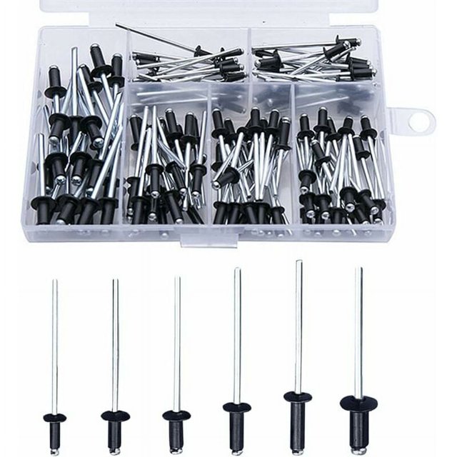 nipocaio Rivets Noirs 120 Pcs Rivets Aveugles avec Boîte Rivets en Aluminium Rivets Pop Rivets Assortiment Rivets Ronds Ouverts Rivets Aveugles en Aluminium Tête en Dôme Rivets pour Métal
