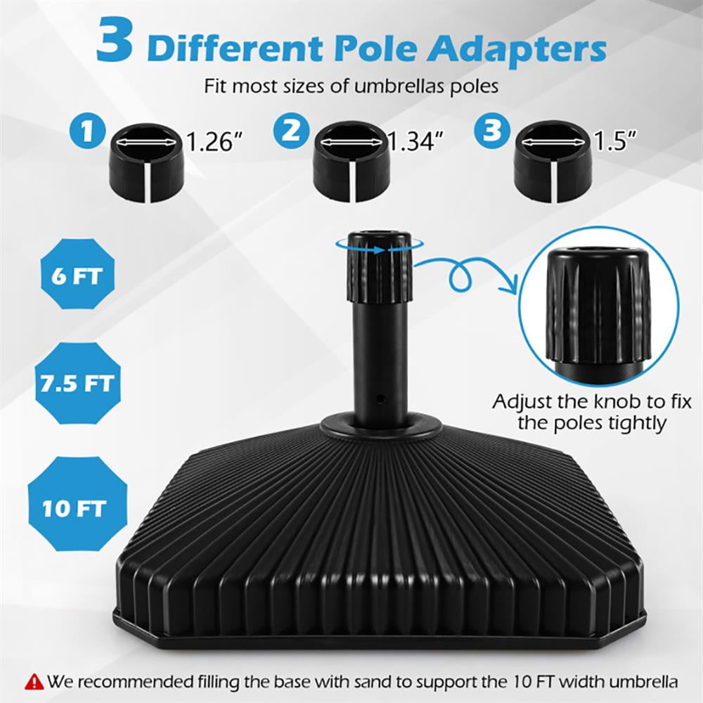 Topcobe Fillable Umbrella Base with Shell Texture and 3 Coupler Sizes, Outdoor Umbrella Bases for Patio Backyard Garden Pool Deck-Black